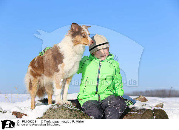 Junge und Australian Shepherd / PM-06228