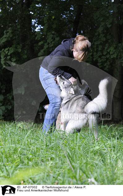 Frau und Amerikanischer Wolfshund / woman and american wolfdog / AP-07002