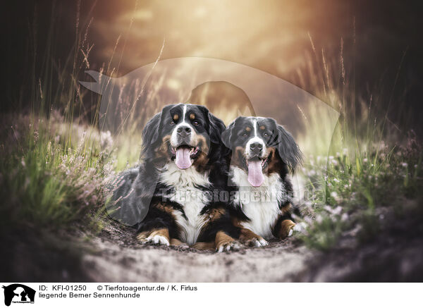 liegende Berner Sennenhunde / lying Bernese Mountain Dogs / KFI-01250