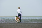 Frau und Langhaarcollies