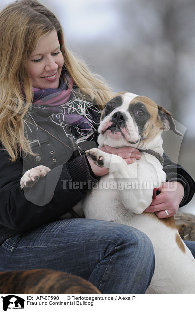 Frau und Continental Bulldog / woman and Continental Bulldog / AP-07590