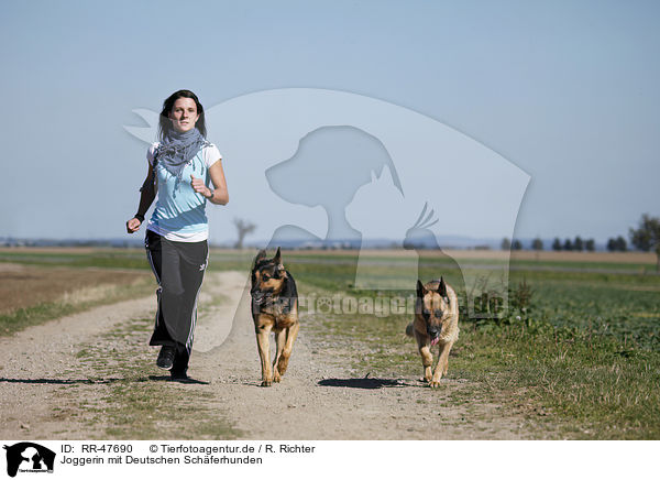 Joggerin mit Deutschen Schferhunden / jogger with German Shepherds / RR-47690