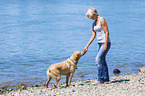 Frau mit Labrador Retriever