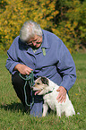 Frau streichelt Parson Russell Terrier