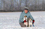 Frau und 2 Parson Russell Terrier