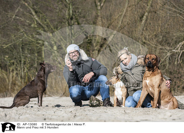Mann und Frau mit 3 Hunden / AP-13080