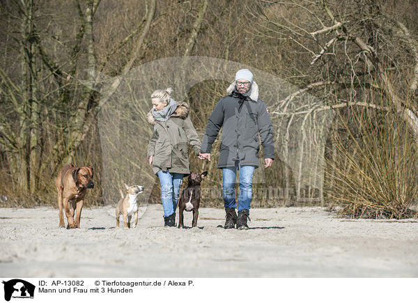 Mann und Frau mit 3 Hunden / AP-13082