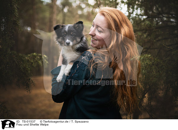 Frau und Sheltie Welpe / woman and Sheltie puppy / TS-01537