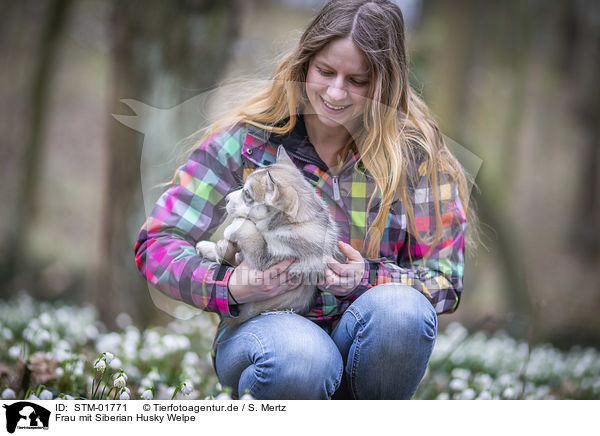 Frau mit Siberian Husky Welpe / STM-01771