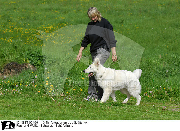 Frau und Weier Schweizer Schferhund / woman and white swiss shepherd / SST-05196