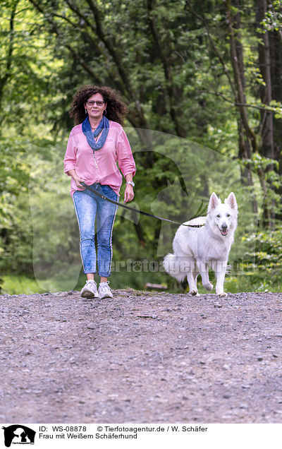 Frau mit Weiem Schferhund / WS-08878