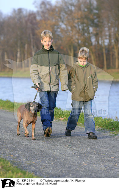 Kinder gehen Gassi mit Hund / KF-01141