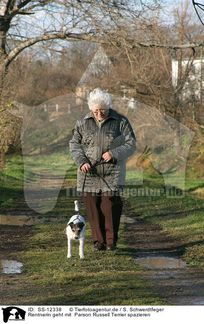 Rentnerin geht mit  Parson Russell Terrier spazieren / SS-12338
