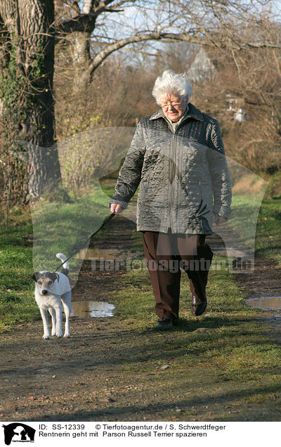 Rentnerin geht mit  Parson Russell Terrier spazieren / SS-12339