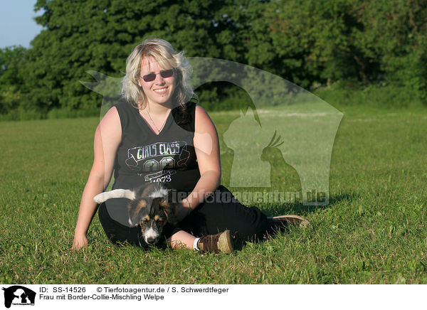 Frau mit Border-Collie-Mischling Welpe / woman with mongrel puppy / SS-14526