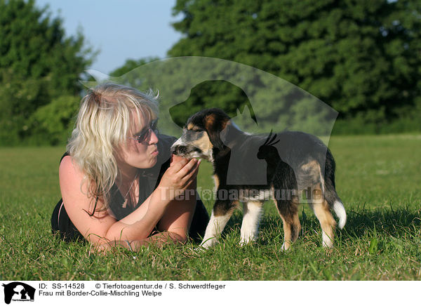 Frau mit Border-Collie-Mischling Welpe / woman with mongrel puppy / SS-14528