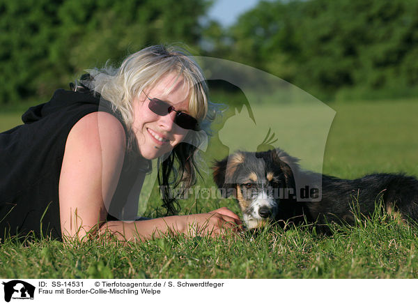 Frau mit Border-Collie-Mischling Welpe / woman with mongrel puppy / SS-14531