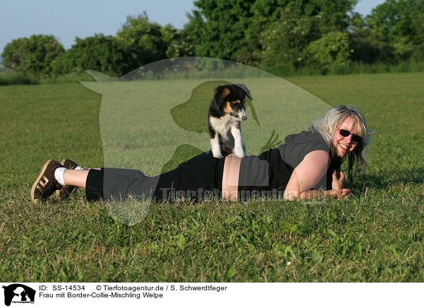 Frau mit Border-Collie-Mischling Welpe / woman with mongrel puppy / SS-14534