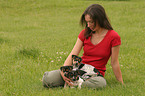 junge Frau mit Jack Russell Terrier Welpen