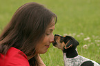junge Frau mit Jack Russell Terrier Welpe