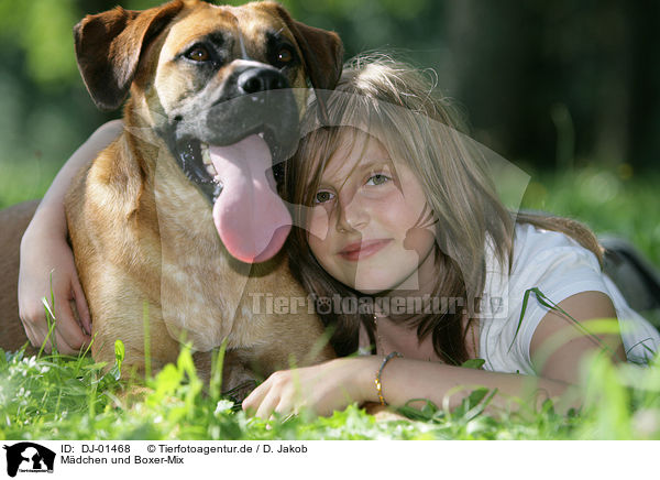 Mdchen und Boxer-Mix / girl and mongrel / DJ-01468