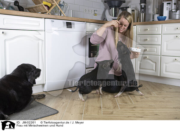 Frau mit Minischweinen und Hund / woman with Mini Pigs and Dog / JM-02261