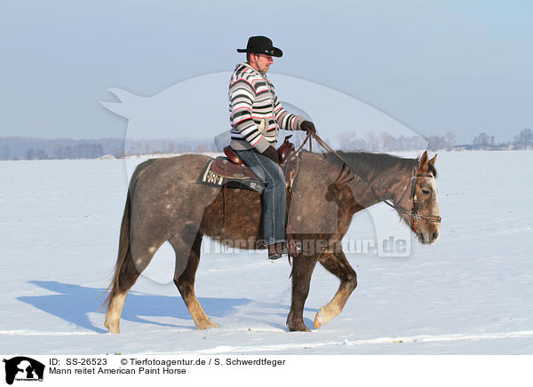 Mann reitet American Paint Horse / SS-26523