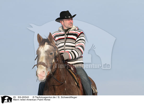 Mann reitet American Paint Horse / SS-26540