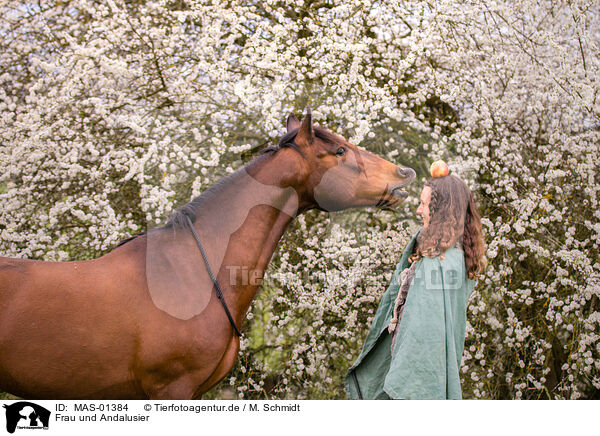 Frau und Andalusier / woman and Andalusian Horse, Halsring, neck, ring, rings, gebisslos, bitless / MAS-01384