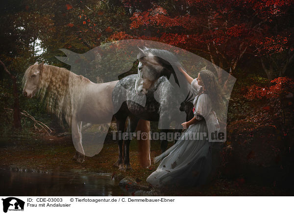Frau mit Andalusier / woman with andalusian horse / CDE-03003