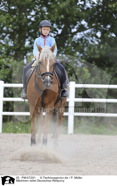 Mdchen reitet Deutsches Reitpony / girl rides German Riding Pony / PM-07291