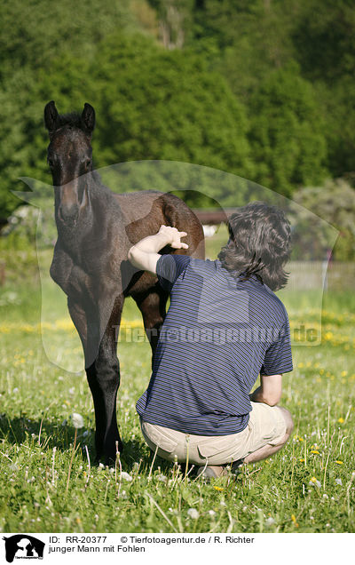 junger Mann mit Fohlen / young man with foal / RR-20377