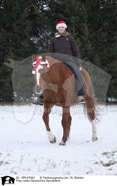 Frau reitet Deutsches Sportpferd / woman rides warmblood / RR-47861