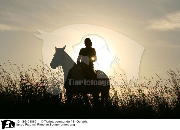 junge Frau mit Pferd im Sonnenuntergang / SG-01885