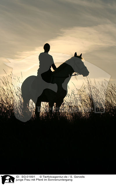 junge Frau mit Pferd im Sonnenuntergang / SG-01891