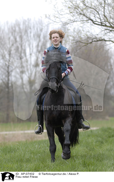 Frau reitet Friese / woman rides Frisian horse / AP-07402