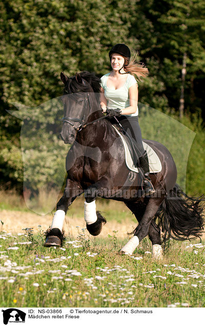 Mdchen reitet Friese / girl rides Friesian horse / NS-03866