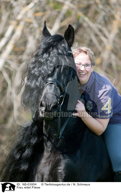 Frau reitet Friese / woman rides Frisian horse / NS-03954