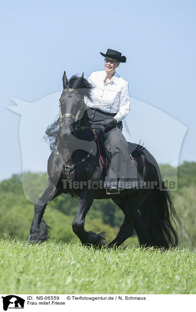 Frau reitet Friese / woman rides Friesian horse / NS-06559