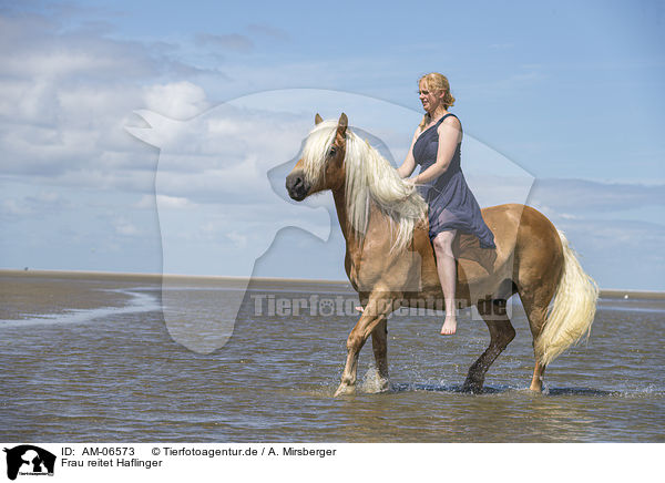 Frau reitet Haflinger / woman rides Haflinger Horse / AM-06573
