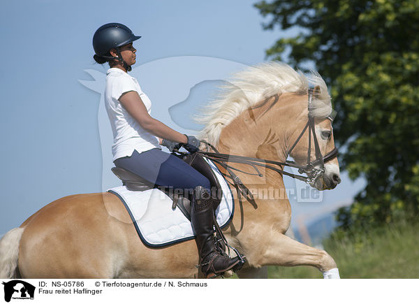 Frau reitet Haflinger / woman rides Haflinger / NS-05786