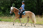 Frau reitet Haflinger