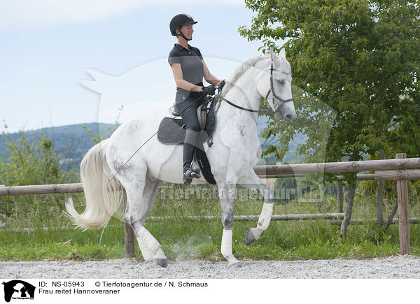 Frau reitet Hannoveraner / woman rides Hanoverian Horse / NS-05943