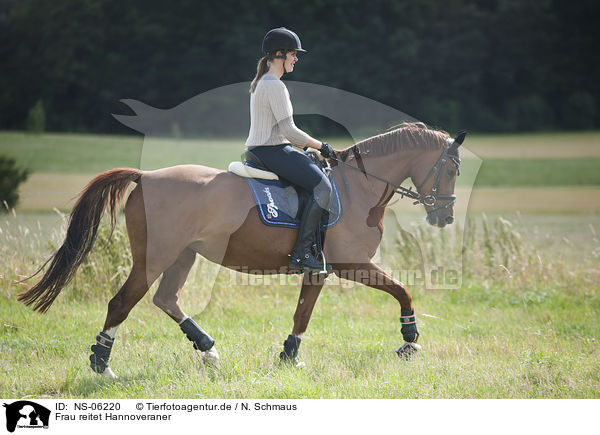 Frau reitet Hannoveraner / woman rides Hanoverian Horse / NS-06220
