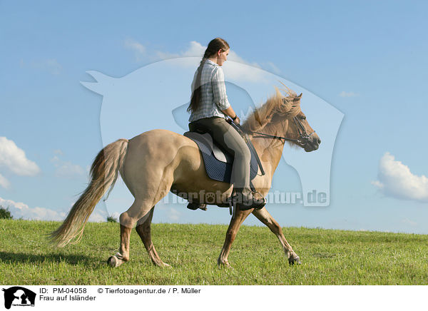 Frau auf Islnder / woman rides Icelandic horse / PM-04058