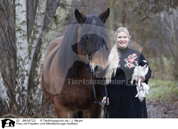 Frau mit Papillon und Mecklenburger Kaltblut / JM-04723