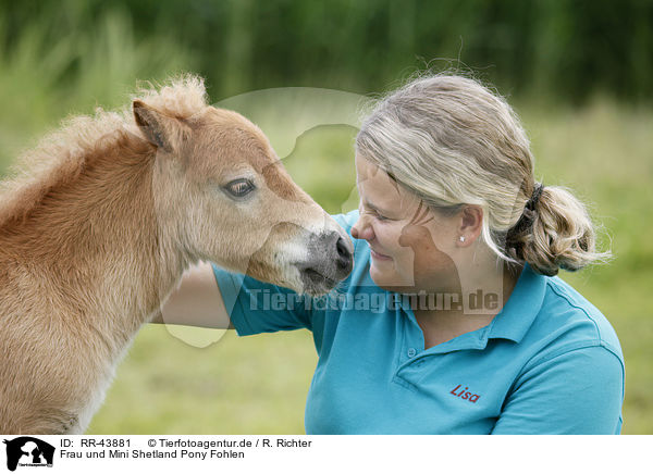 Frau und Mini Shetland Pony Fohlen / woman and Miniature Shetland Pony foal / RR-43881