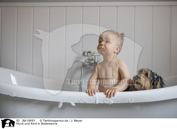 Hund und Kind in Badewanne / Dog and child in bathtub / JM-18691