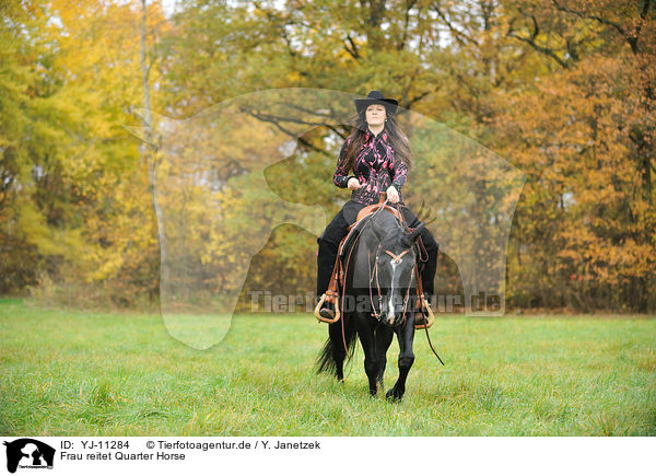 Frau reitet Quarter Horse / woman rides Quarter Horse / YJ-11284