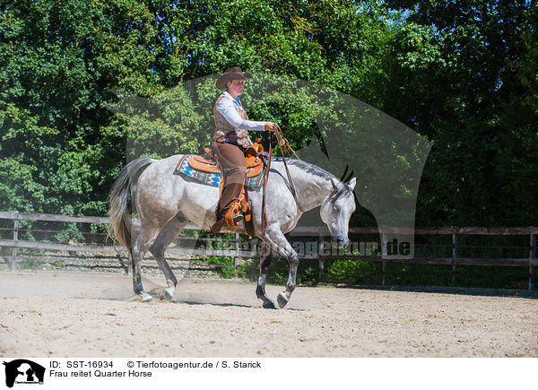 Frau reitet Quarter Horse / woman rides Quarter Horse / SST-16934